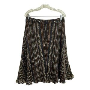 Jones New York Silk Midi Skirt Size 10 Metallic Striped Sheer Overlay